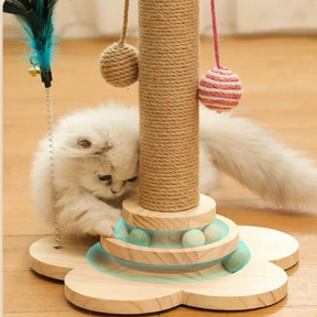 Arranhador de Madeira com Brinquedos para Gatos