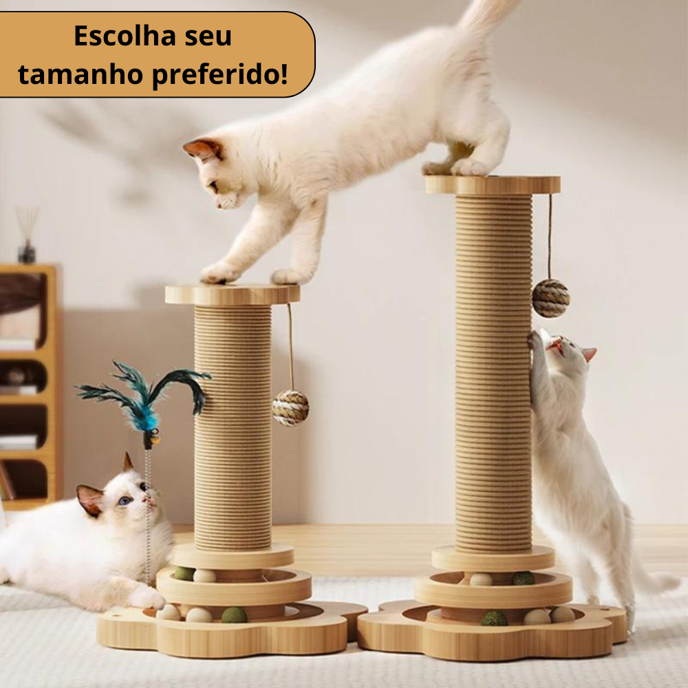 Arranhador de Madeira com Brinquedos para Gatos